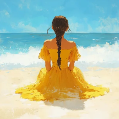 Girl in Yellow Dress by the Sea