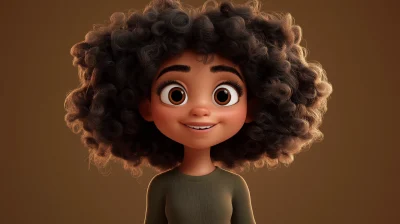 Curly Haired Girl in Pixar Style