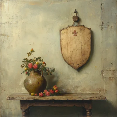 Still Life with Roses and Heraldic Shield