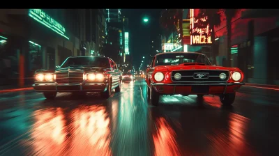 Classic Mustang in Neon City