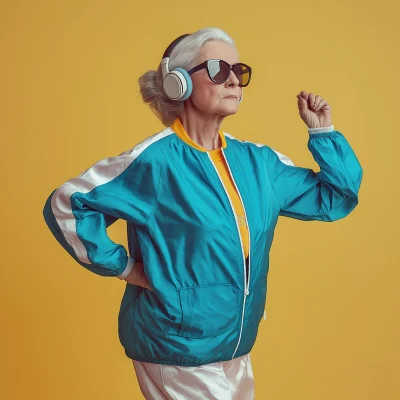 Elderly Woman Dancing in Sportswear