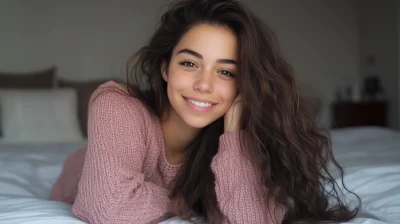 Smiling Israeli Girl in Pink Sweater