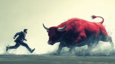 Businessman Running From Bull