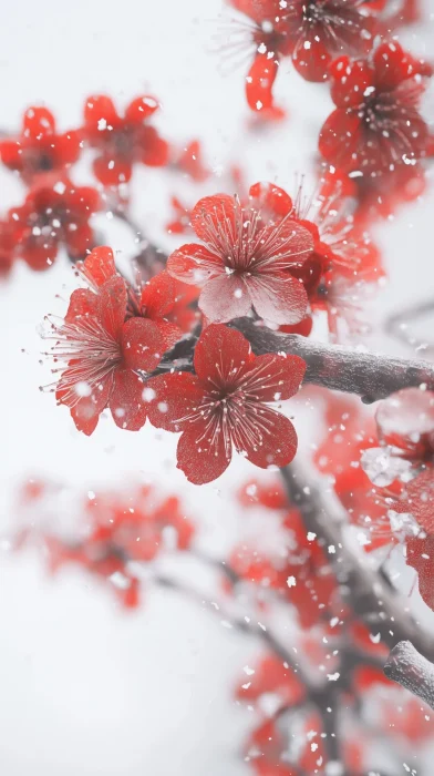 Snowy Red Plum Blossoms