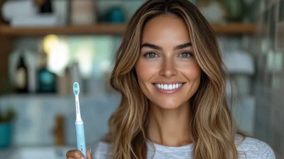 Smiling Woman in Bathroom