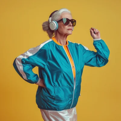 Elderly Woman Dancing in Sportswear