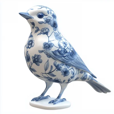 Blue and White Porcelain Robin Statue