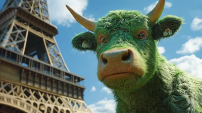 Green Cow at Eiffel Tower