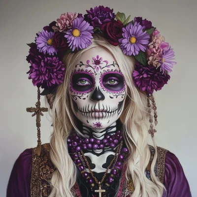 Skeleton Portrait with Flowers