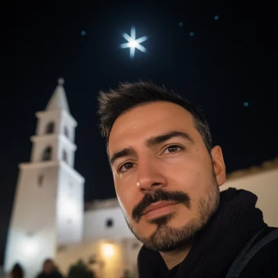 Man at Night with Christmas Star