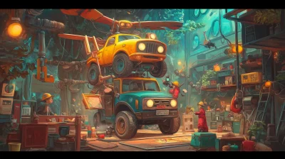 Epic Car Workshop with Flying Monster Truck