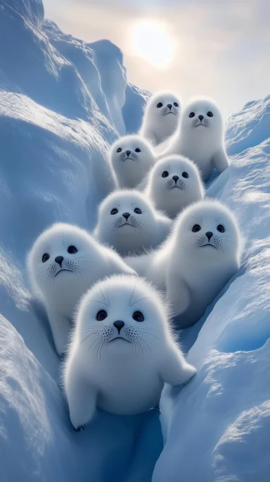 Playful Harp Seal Cubs