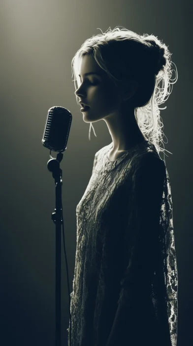 Photorealistic Blonde Woman at Microphone