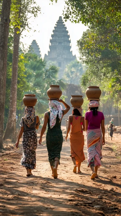 Khmer Women Balancing Pots