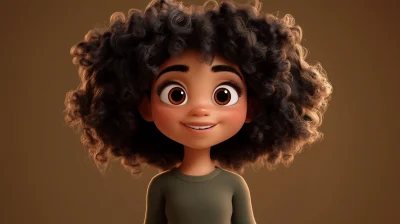 Curly Haired Girl in Pixar Style