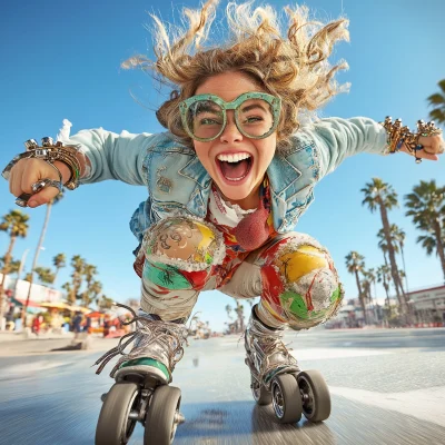 Happy Girl Roller Skating