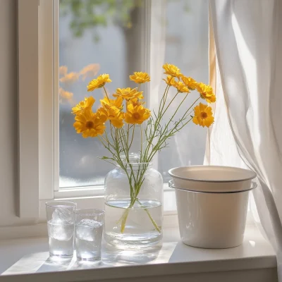 Bright Kitchen with Flowers