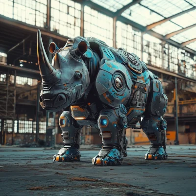 Cute Titanium Rhino Robot