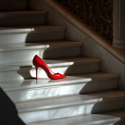 Red High Heel on Marble Staircase