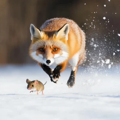 Fox Chasing Mouse in the Snow