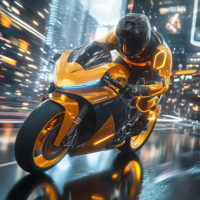 Motorcycle Racer on AI Generated Road