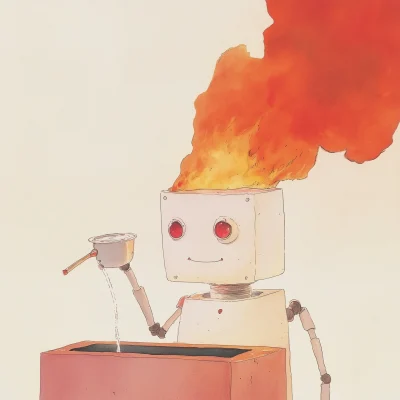 Cute Robot Extinguishing Fire