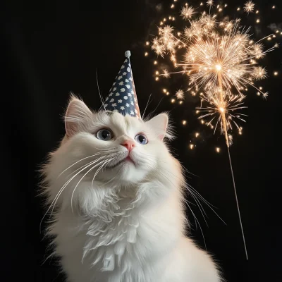 New Year Celebration with Ragdoll Cat