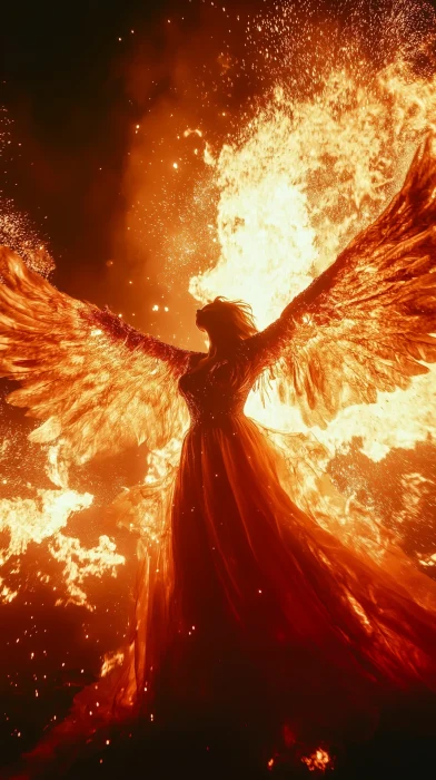 Phoenix Rising from Volcano