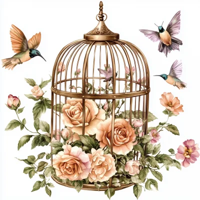 Rustic Birdcage with Flowers