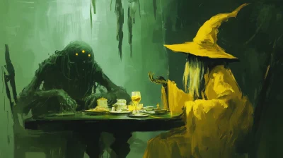 Wizard and Lovecraftian Entity at Dinner