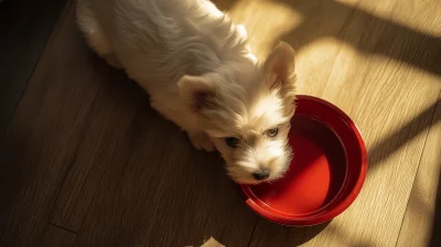 Cute Westie Puppy Eating