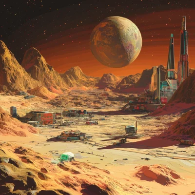 Vibrant Mars Cyberpunk Landscape