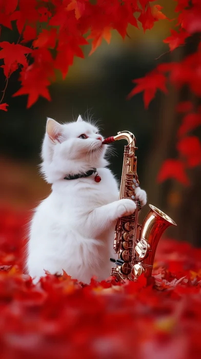 Saxophone Cat in Autumn