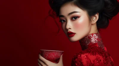 Elegant Asian Woman in Red