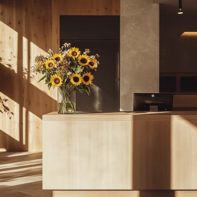 Scandinavian Reception Desk with Sunflowers