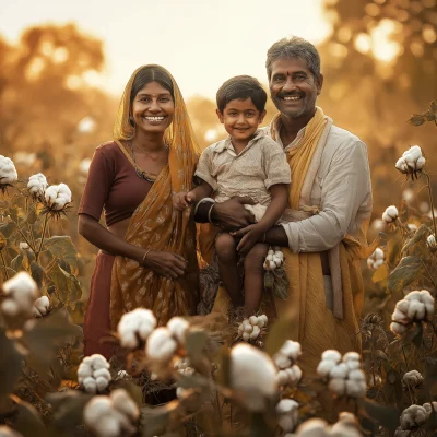 Happy Family with Cotton Harvest