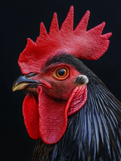 Hyper Realistic Black Rooster