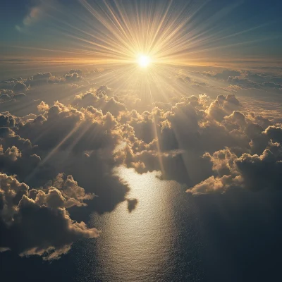 Aerial View of Sunlit Ocean