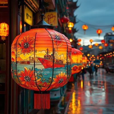 Chinese Lantern with Shipping Container Pattern