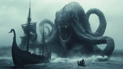 Kraken Attacking Viking Ship