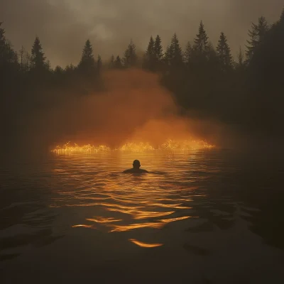 Fiery Lake at Night