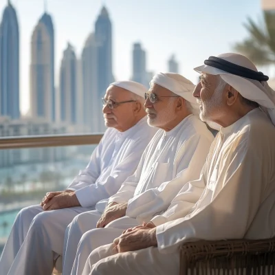 Emirati Elders Overlooking City