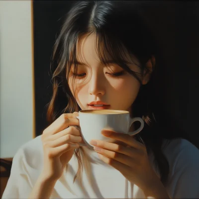 Korean Woman Drinking Coffee