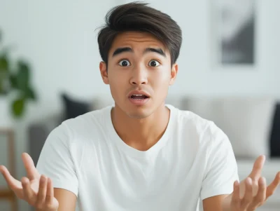 Handsome Asian Man in White T-Shirt