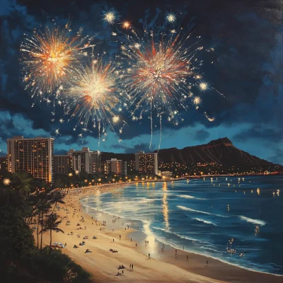 Fireworks Over Waikiki Beach