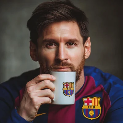 Messi Enjoying Coffee