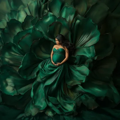 Pregnant Woman Among Green Flowers