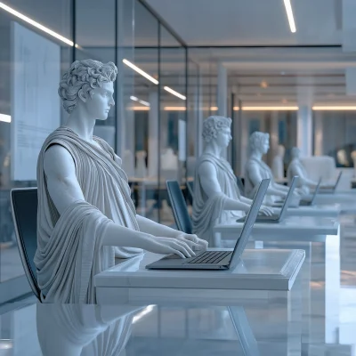 Modern Office with Greek Statues