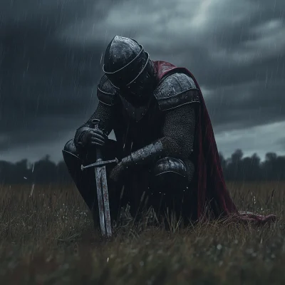 Kneeling Knight in Rain