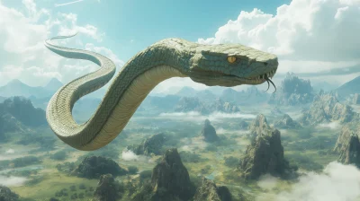 Flying Snake in Fantasy Landscape